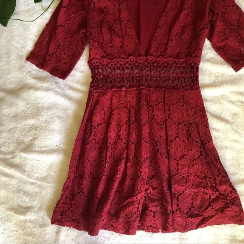 Free People Daisy Field Lace Dress in Red
